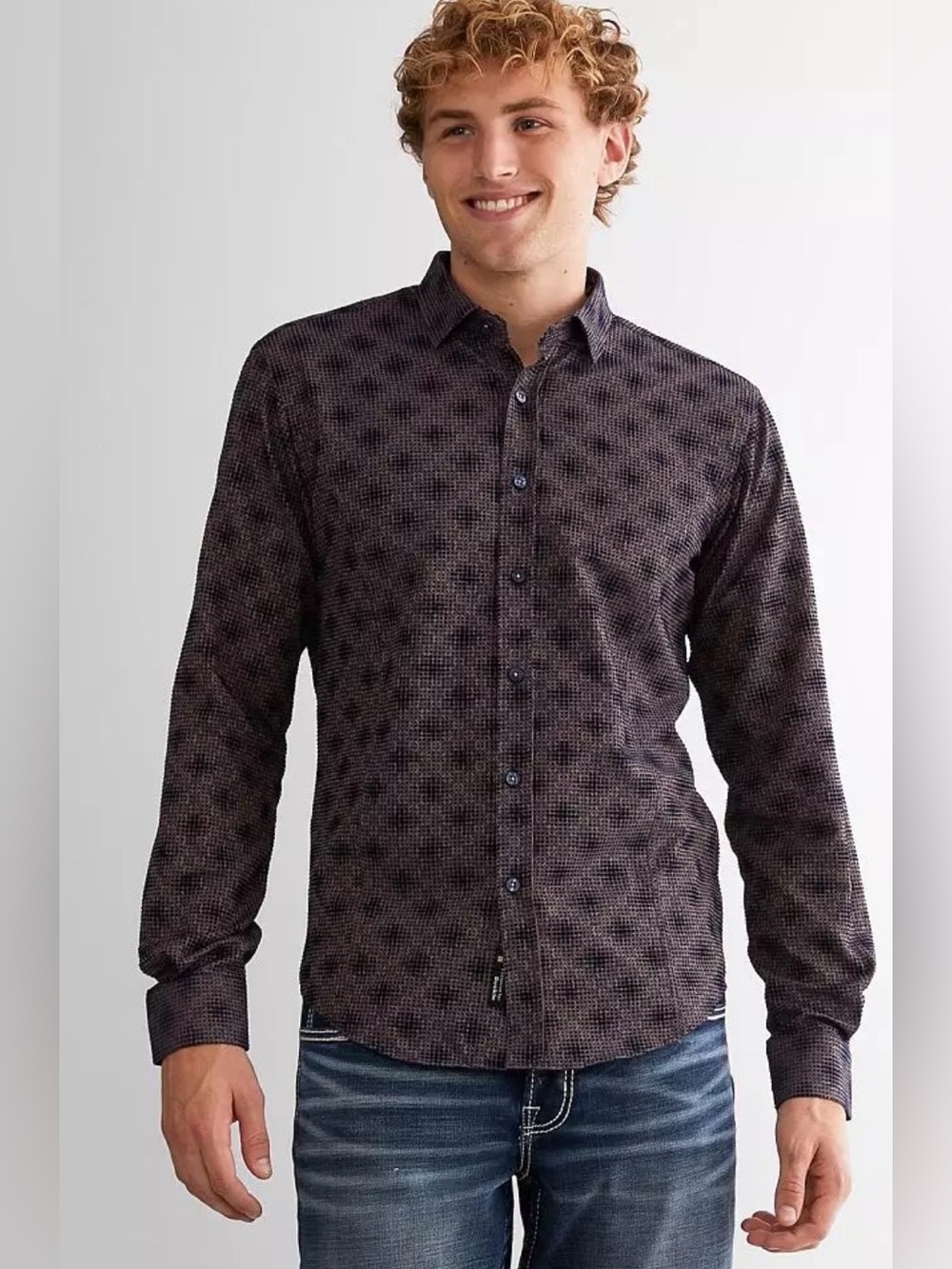 Buckle Men's Dark Patterned Button-Down Shirt - Black and Brown